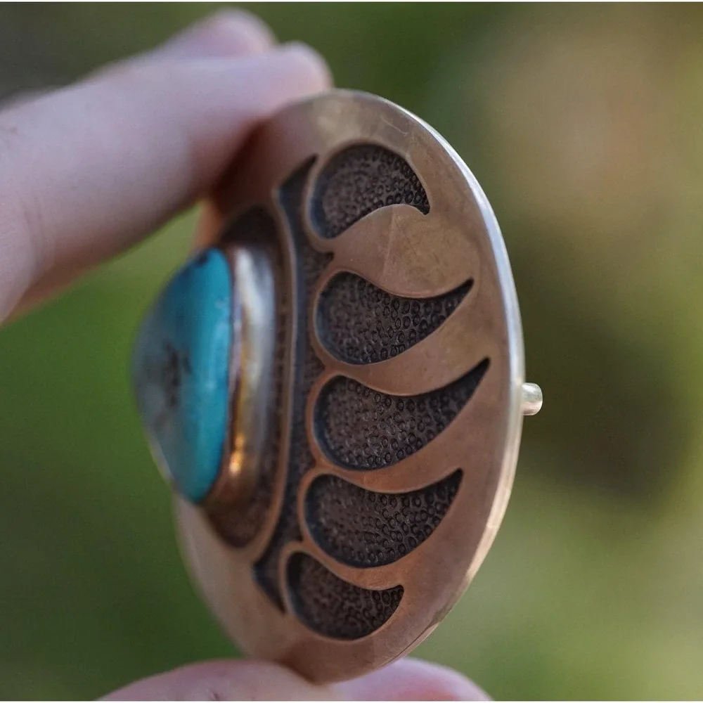 Dan Oliver - Navajo Bear Claw Overlay Sterling Silver Turquoise Belt Buckle‎